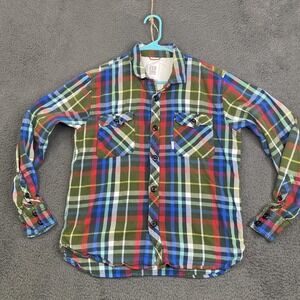 Topo Designs Shirt Mens Medium Green Plaid Flannel Loop Organic Cotton